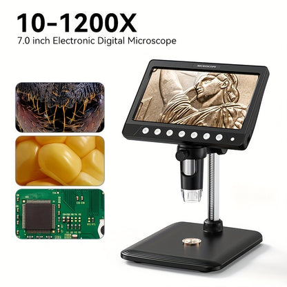 INSKAM 17.78cm Digital Microscope with 10-1200X magnification, 8 LED illumination, USB/Rechargeable battery, computer-compatible for biology, coin appraisal, soldering, and education.