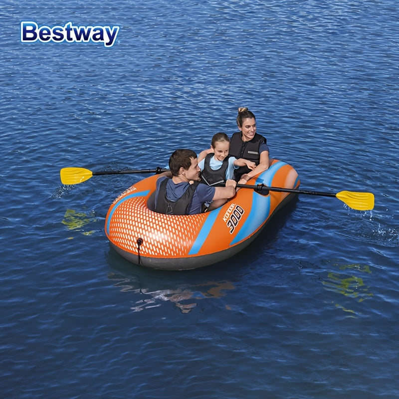 Durable inflatable kayak for 1-3 people with fast inflation system for thrilling water adventures.