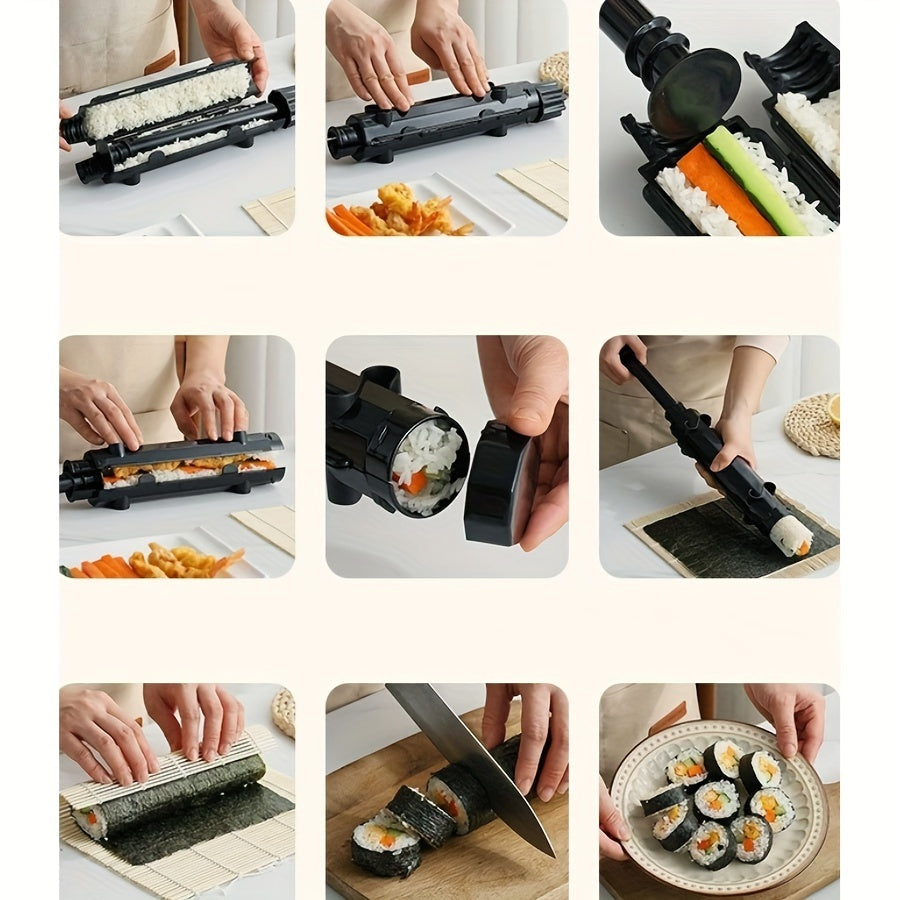 Tools for making DIY sushi, including a round tube sushi mold.