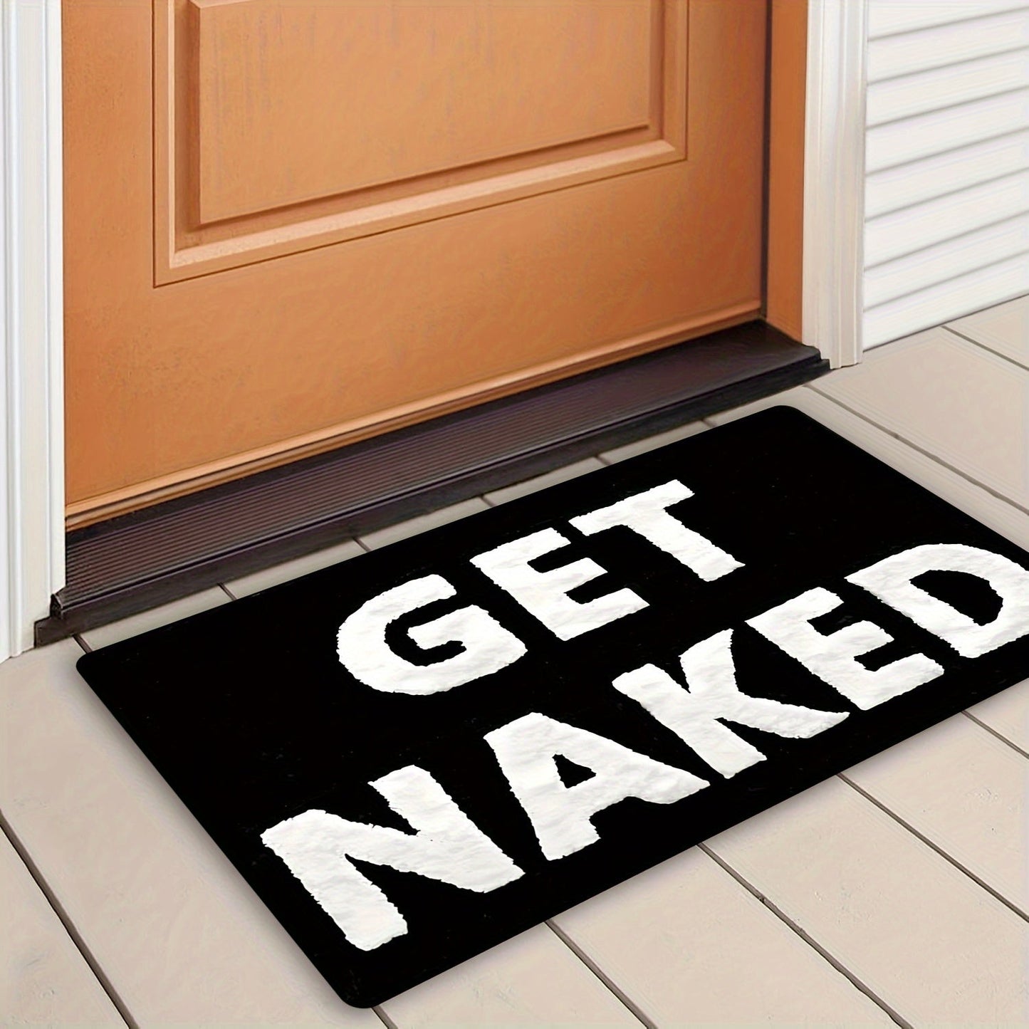 1 Piece Luxury Flannel Memory Foam Bath Mat - Soft Non-Slip Washable Bathroom Rug with a Funny "Get Naked" Design in Black and White - Made of Machine Washable Polyester - Rectangle Bath Carpet