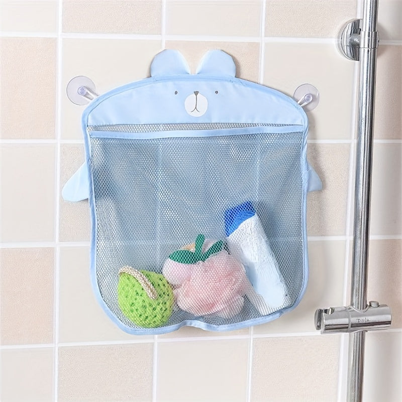 Foldable shower toy organizer for bathroom storage with cartoon design.