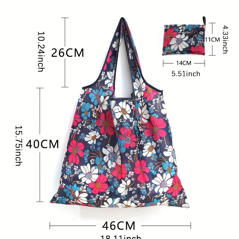 Large Capacity Folding Shopping Bag with Portable Printed Hand-held Storage Bag - Reusable Oxford Cloth Bag for Household Supplies