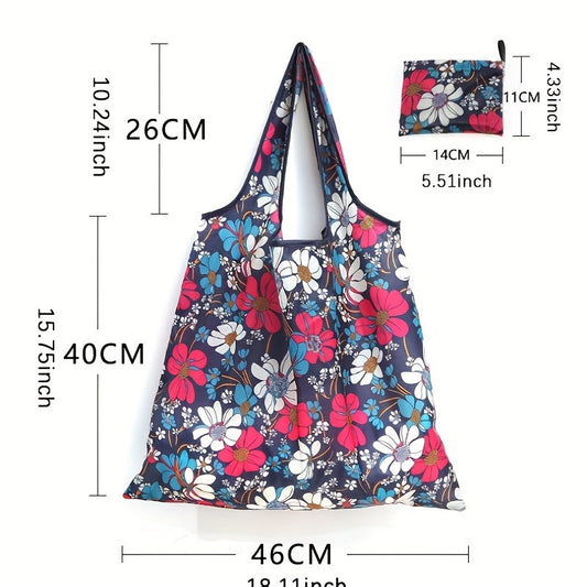 Large Capacity Folding Shopping Bag with Portable Printed Hand-held Storage Bag - Reusable Oxford Cloth Bag for Household Supplies