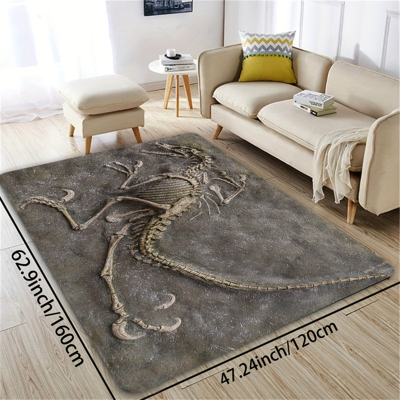 Soft and thick area rug designed with dinosaur fossils, measuring 8mm in thickness. This rug is machine washable and suitable for use in the bathroom, kitchen, living room, or bedroom. It serves as a versatile indoor decor mat, perfect for adding a touch