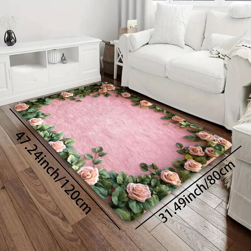 Polyester Doormat with Floral Design, Machine Washable, Non-Slip, 8mm Thick, Decorative Indoor Entrance Mat in Rectangle Shape for Kitchen, Living Room, Bedroom.