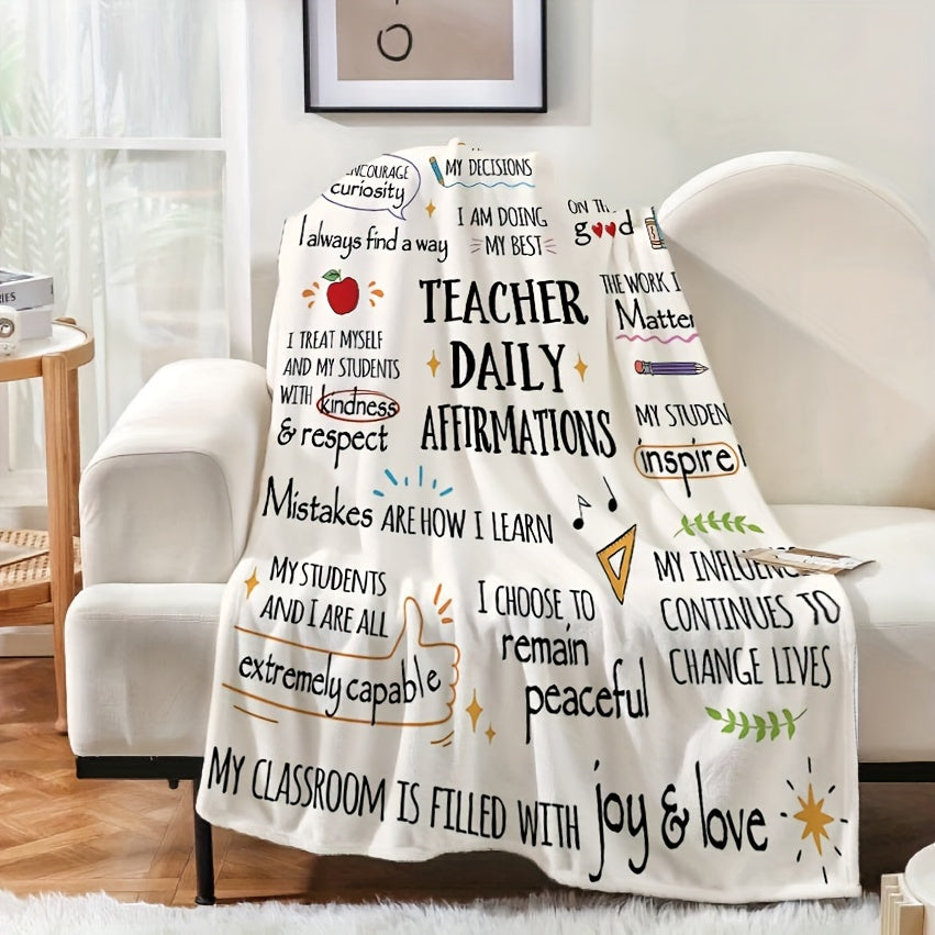 Soft and cozy flannel fleece blanket featuring a contemporary design perfect for teachers. This all-season blanket is reversible and easy to care for with machine washable polyester cover and lining. Made with 250-300g fabric, this multi-purpose gift is