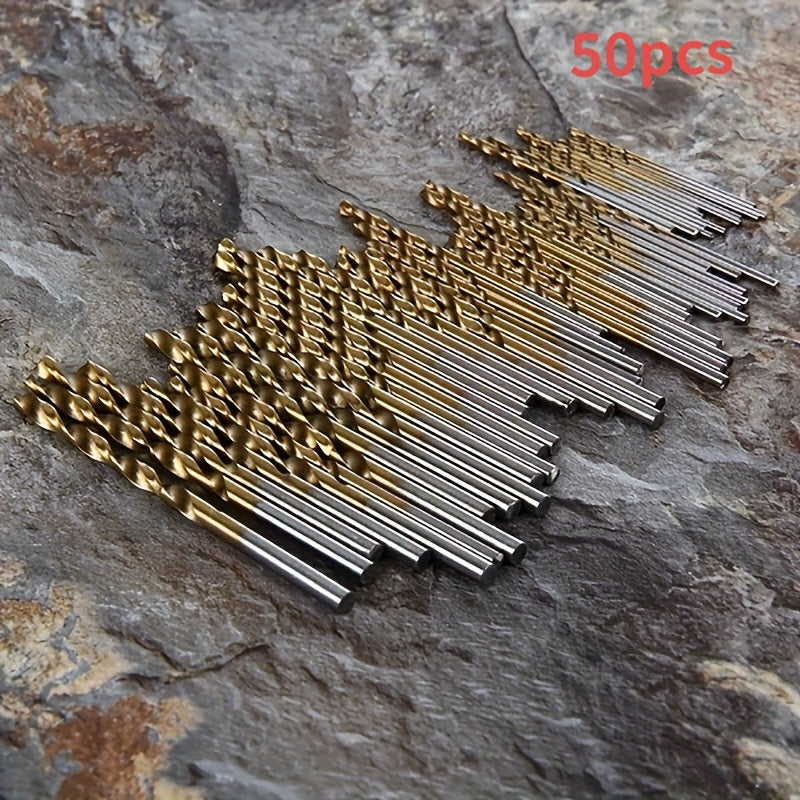 50-piece titanium coated drill bit set for DIY and home projects, comes with gift box.