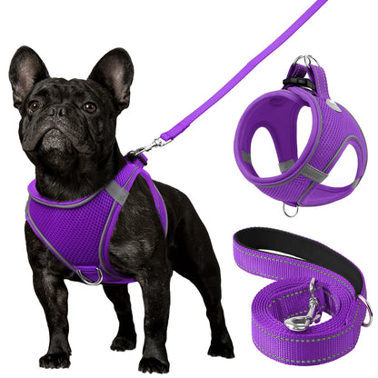 Joytale Reflective Dog Harness and Leash Set for small to medium breeds. Comfortable mesh vest with padded nylon lead, dual D-ring, poop bag dispenser.