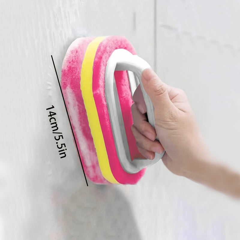 Introducing the Magic Sponge Cleaning Brush - A versatile manual scrubber perfect for kitchen, bathroom, living room, toilet, and car surfaces. This portable brush requires no electricity and comes with a convenient handle for easy use. Great for