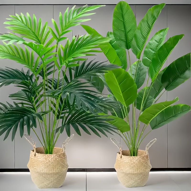 2 artificial palm plants for spring/summer home decor, living room, office. Flowerpots not included.