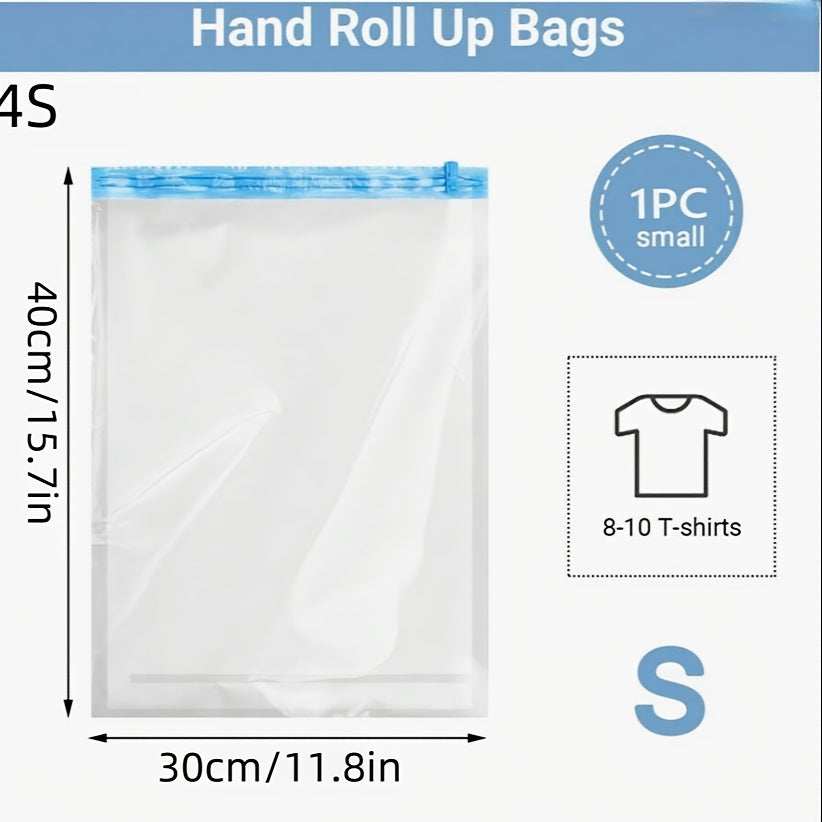 Space saving just got easier with our 4-Pack of Compression Storage Bags! These innovative bags do not require a pump, simply roll up to remove excess air and compress your clothes for maximum storage space. Perfect for organizing clothes, luggage, and