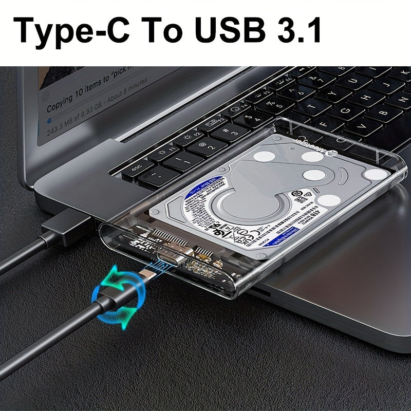 2.5-inch SATA SSD hard drive case with USB 3.1 Type-C interface.