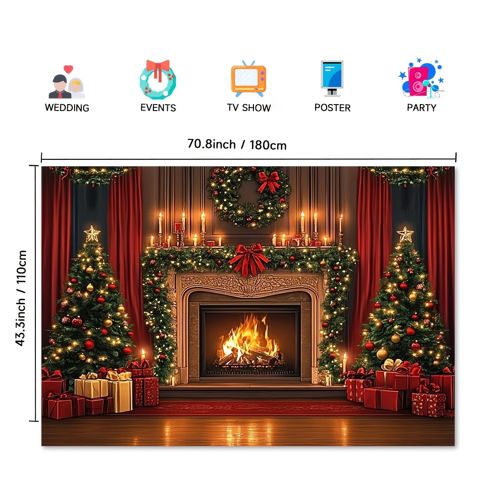 Classic Brown Wooden Christmas Fireplace Backdrop, perfect for Weddings, Banquets, and Corporate Events, Elevates Home Decor