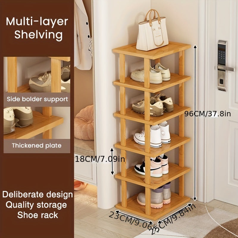 Bamboo Shoe Rack with 6 Tiers, Freestanding Vertical Shoe Organizer, Compact Storage Solution for Any Room, Quick and Easy Assembly, No Power Required