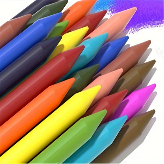 Washable triangular crayons in 6/12/18/24 vibrant colors with ergonomic grip for youngsters. Non-staining.