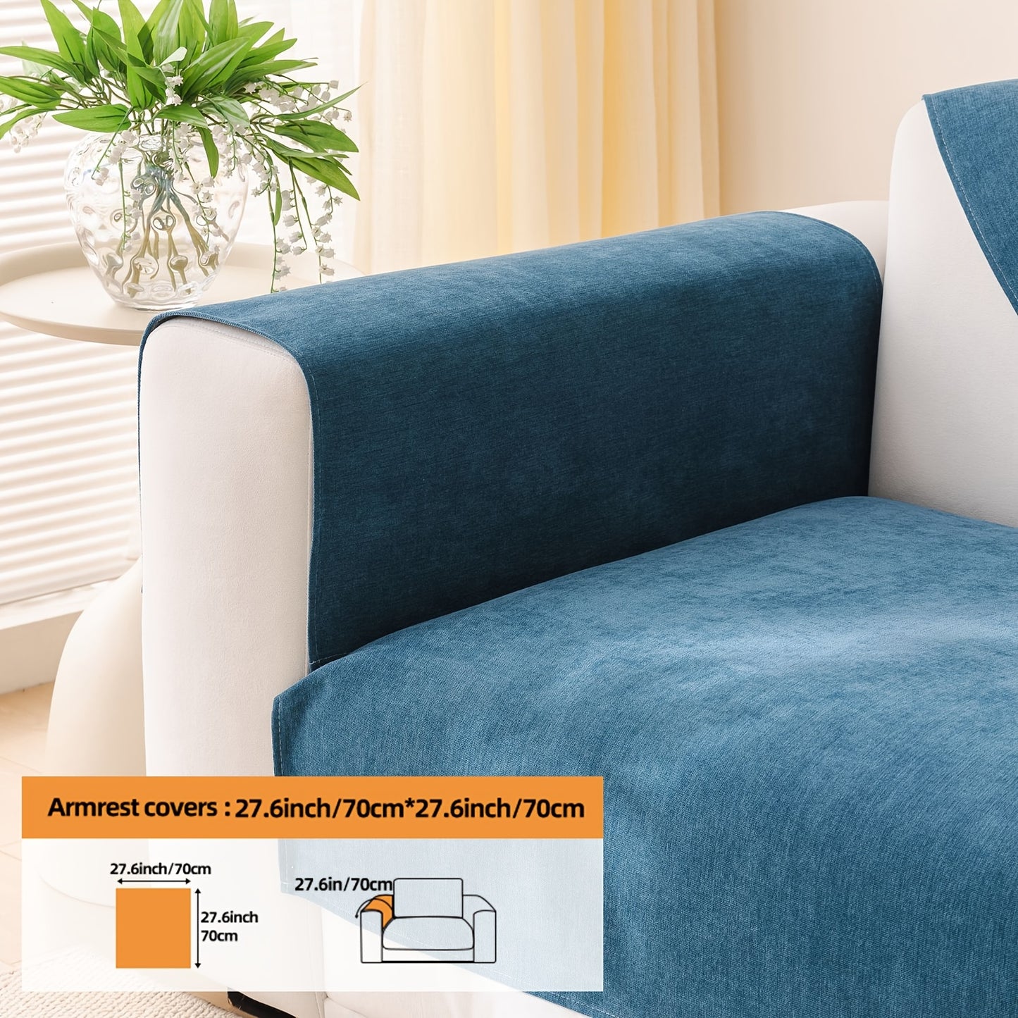 1pc Chenille Plain Sofa Cover, Universal Slipcover for All Seasons, includes Pillow Case and Backrest Pillow Cover. Protects sofa cushions, suitable for various rooms and home decor.