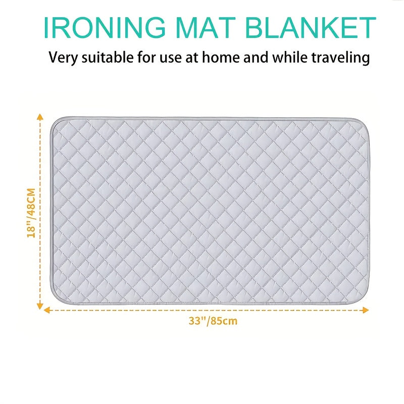 Portable and lightweight Heat-Resistant Quilted Ironing Pad Mat, measuring 45.72x83.82 cm. This non-electric ironing pad is compact and space-efficient, making it ideal for home and travel. Fits washer and dryer for added convenience, offering the