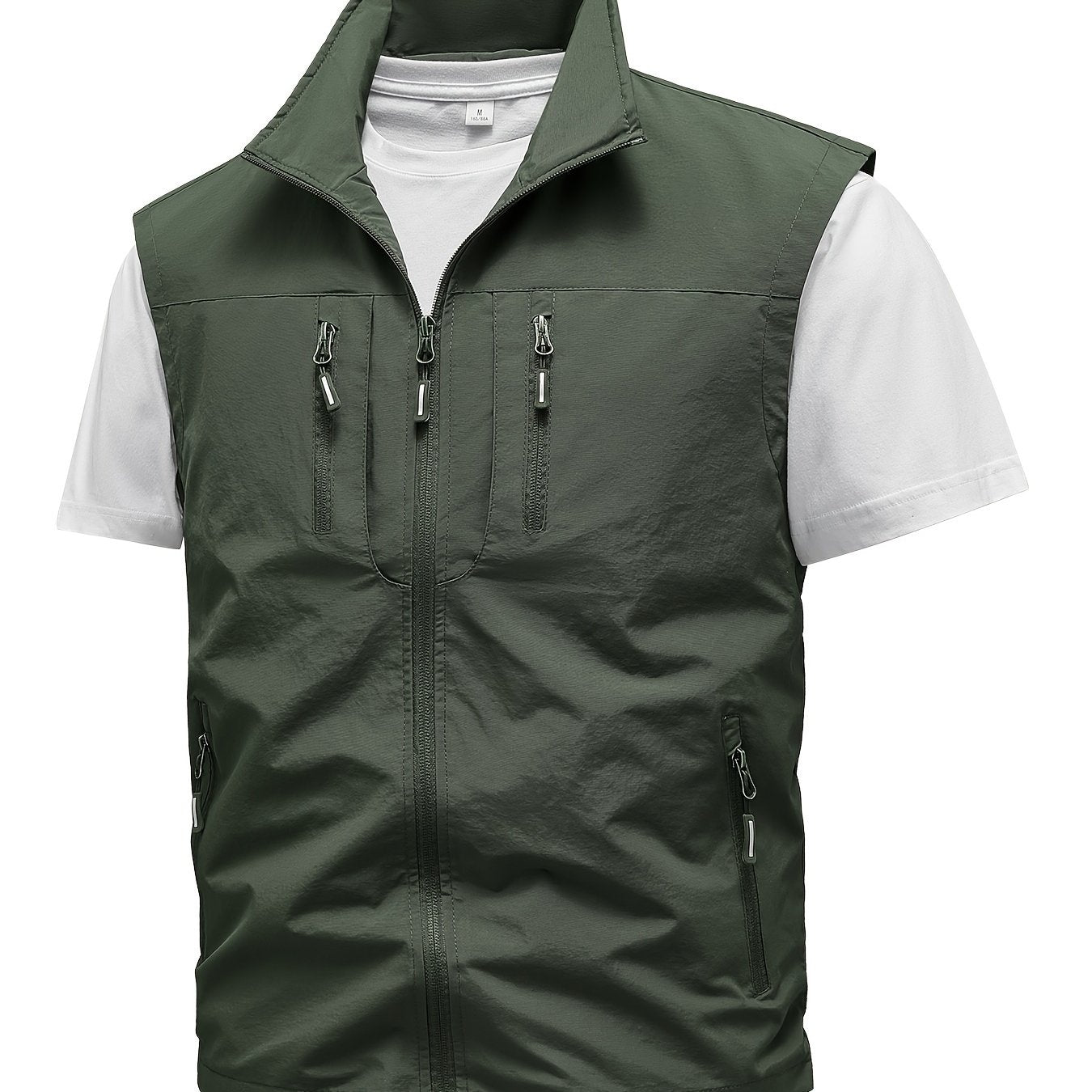 Men's Solid Color Stand Collar Cargo Vest for Spring and Summer