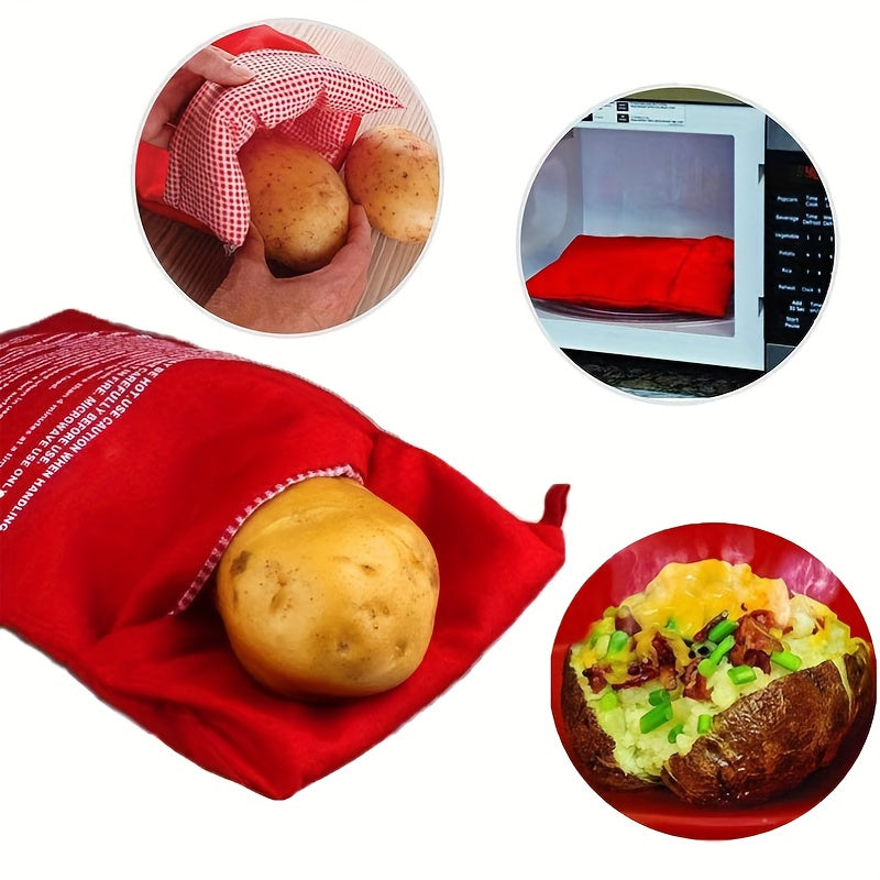 Set of 3 Microwave Potato Cooker Bags - Made from PET Material, these Reusable Express Potato Baking Pouches cook a perfect potato in just 4 minutes without the need for electricity. A must-have kitchen gadget for hassle-free potatoes.