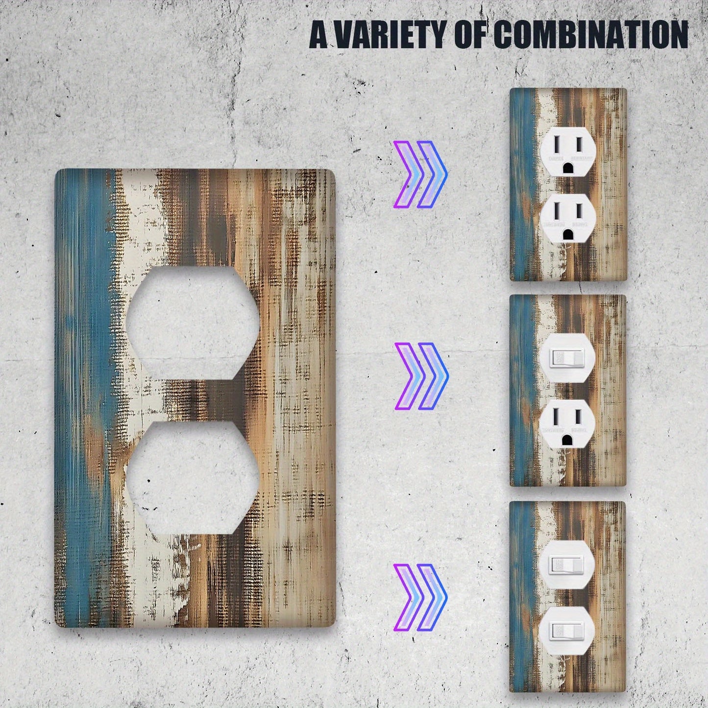 Brown wood wall switch covers for rustic bedroom decor.