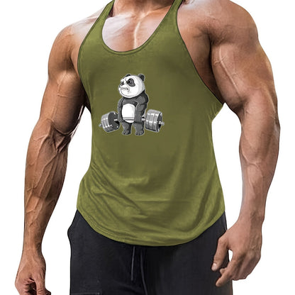 Casual, sleeveless, breathable tank top with cartoon panda print for men.