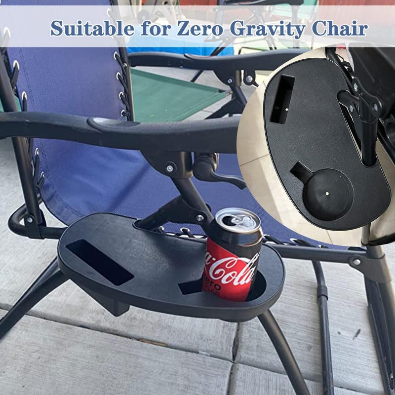 Portable Black Camping Chair Side Table - Multi-Purpose Plastic Tray with Drink & Snack Holder, No Electricity Required