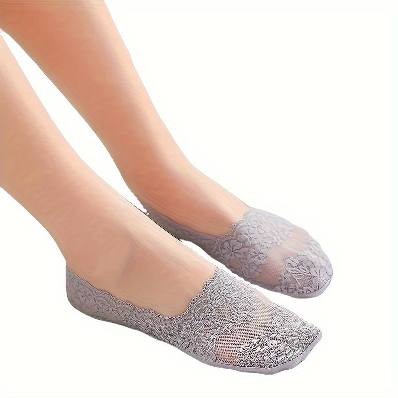 5 pairs of soft and lightweight floral lace low cut ankle socks for women