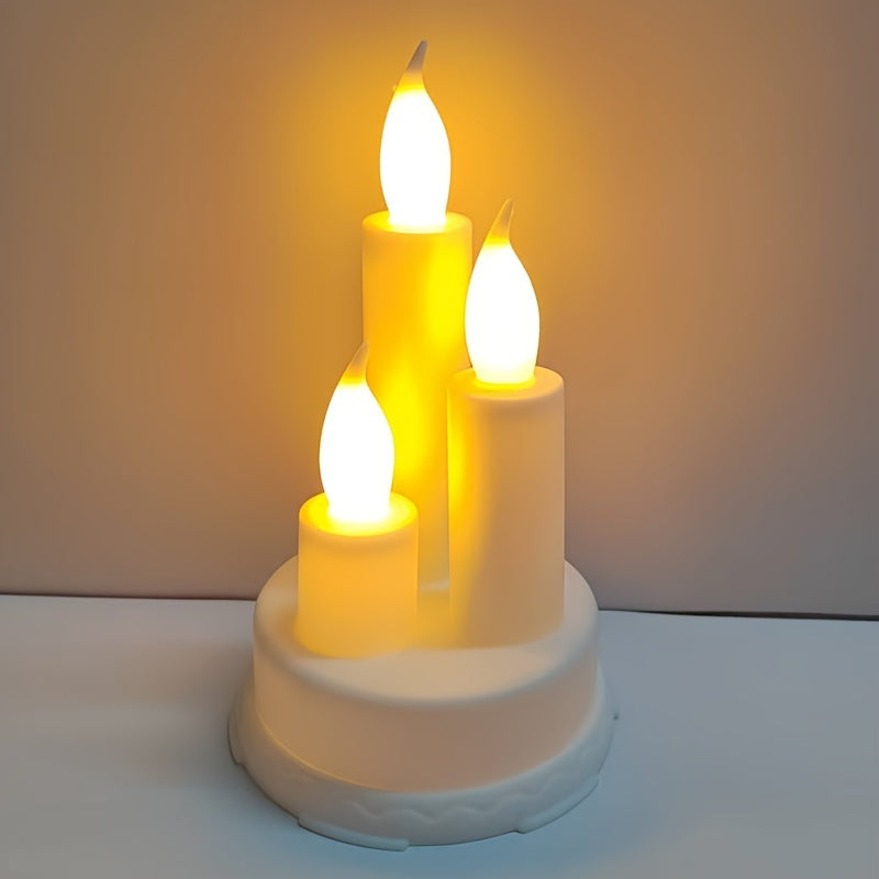 3 flameless gold electronic candles for Halloween, Christmas, parties, camping, weddings, and home decor.