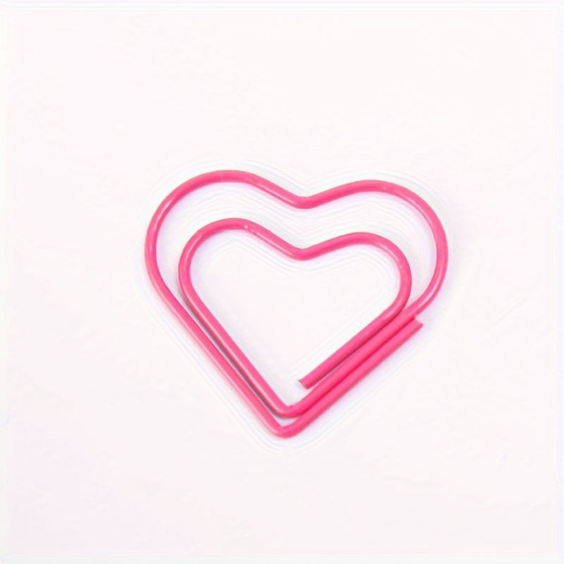 50 colorful heart-shaped paper clips for organizing documents and files.