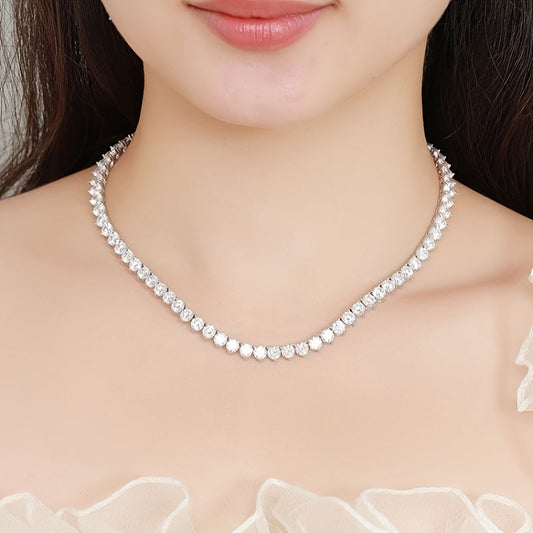 The Moissanite Tennis Necklace by Gems Lady features a 5mm stone set in S925 Sterling Silver with a unique Three-Claw Design. This elegant Clavicle Chain is perfect for all occasions including Engagement, Wedding, Anniversary, Mother's Day, Valentine's