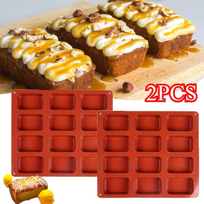 This listing includes a set of 2 Non-Stick Silicone Cake Molds, featuring a Rectangular Bread Baking Pan. These versatile molds can be used for creating brownies, bread, chocolate cakes, mousses, and more. They are perfect for handmade dessert creations