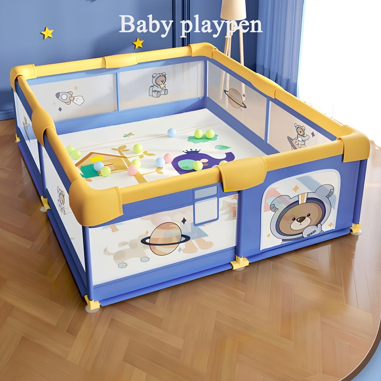 Large Space Bear Theme Playpen with Activity Center, Cloth Safety Fence for Play Area, Easy Assembly, Suitable for Children 0-6 Years Old, Dimensions 150x180cm.