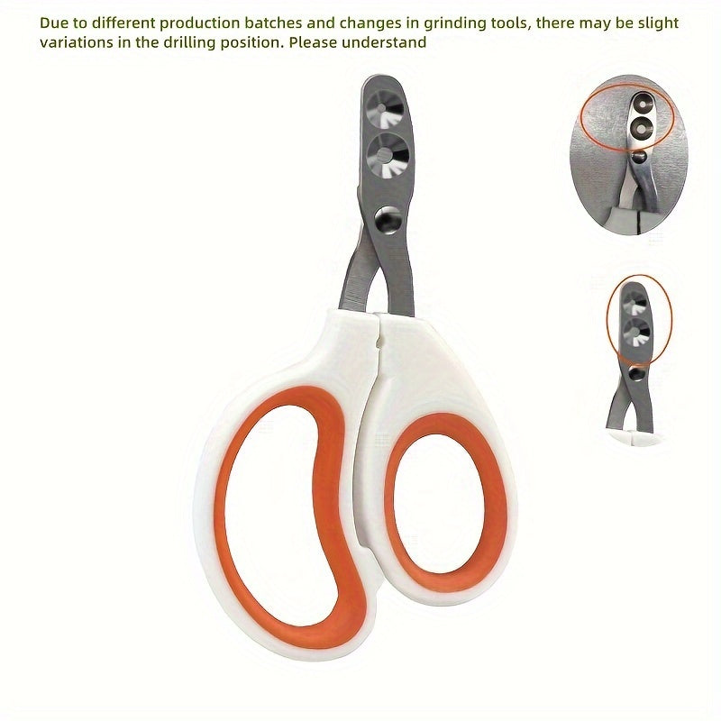 Pet grooming tool for cats and small dogs, stainless steel, dual-hole design, prevents over-cutting, comfortable grip handle.