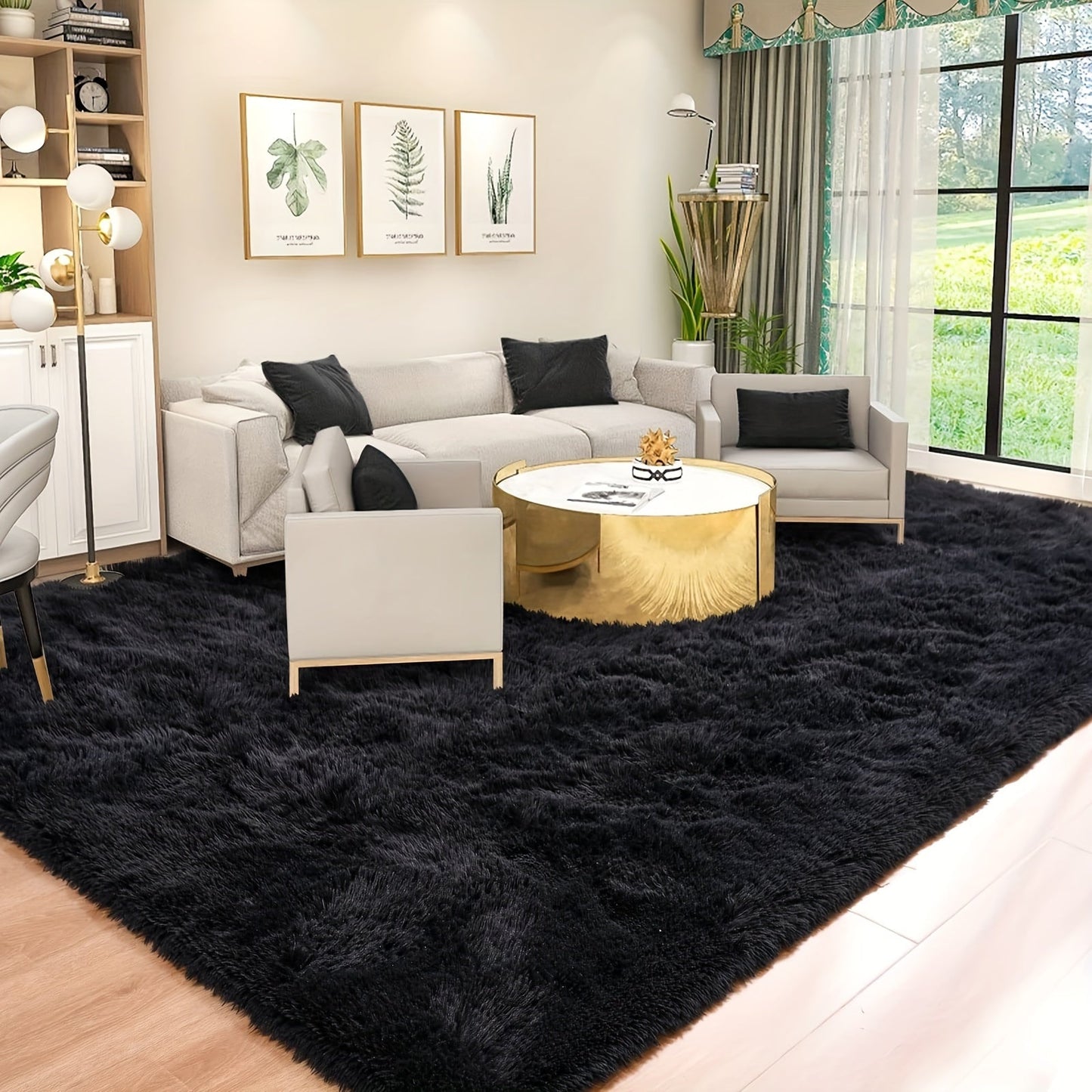 Soft and Fluffy Black Area Rug for Bedroom, Super Cozy Shaggy Carpet, Modern Plush Rug for Living Room or Dorm, Non-Slip Fuzzy Rug for Stylish Room Decor