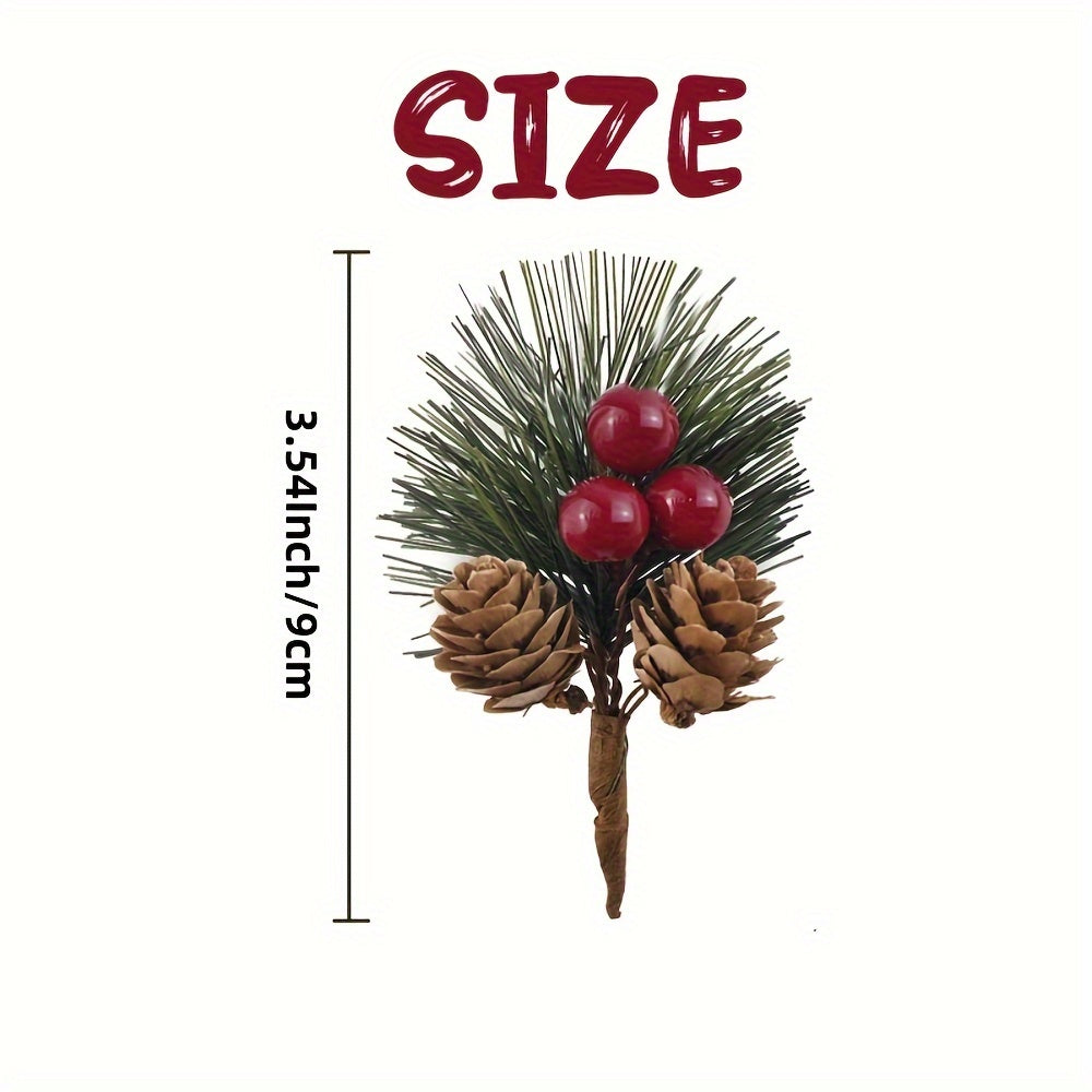 24 artificial pine picks with red berries and pinecones, perfect for DIY wreaths and seasonal decor.