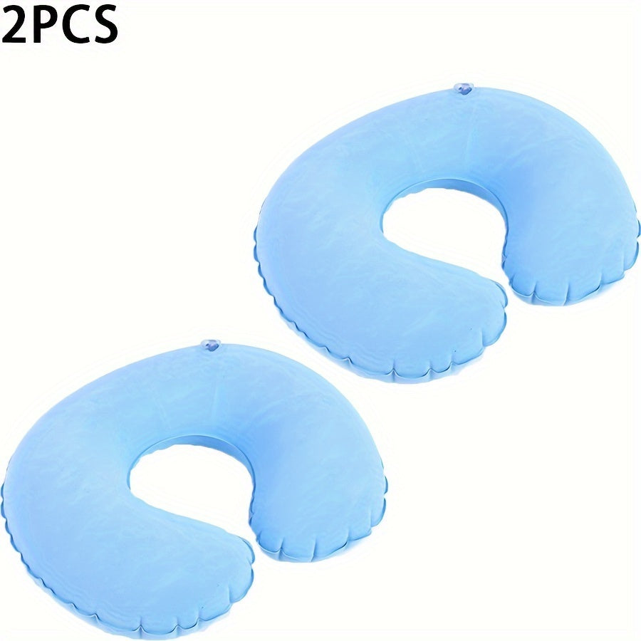 Two-Pack of PVC Inflatable C-Shaped Pillows - Perfect for Office Chairs, Traveling, and Home Use. Portable Neck Support Made from Lightweight, Durable, Non-Woven Material. Features Anti-Stain Properties for Easy Cleaning. Great for Providing Comfort and