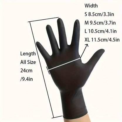 These black nitrile gloves are FDA compliant and safe for food handling. They are ambidextrous, waterproof, and free of powder and latex. These disposable gloves are thick and perfect for use in cooking, catering, baking, kitchen, and car maintenance.