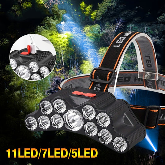 1pc Rechargeable USB Headlamp with 5/7/11 LED, Waterproof Portable Headlight for Outdoor Activities