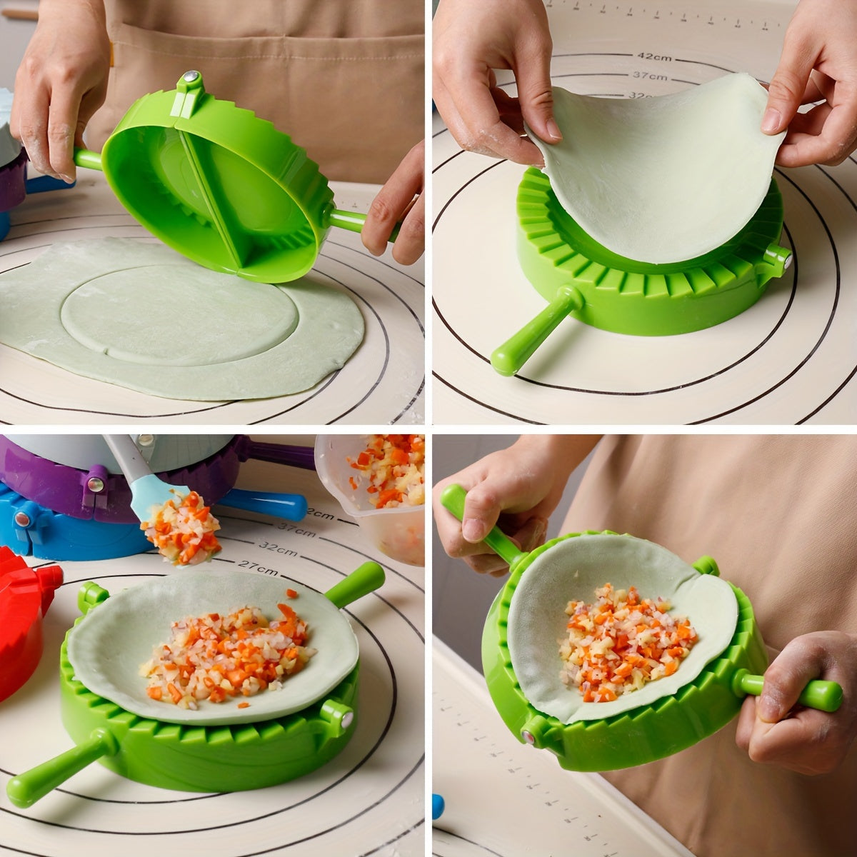 One piece of a plastic dumpling maker, also known as a dumpling mold or manual dumpling wrapper. This versatile kitchen gadget can also be used as an empanada maker and comes with kitchen accessories.