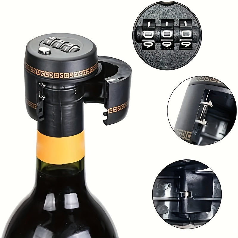 WeluvFit Secure Bottle Lock features a 3-digit combination cap, made of durable ABS plastic with a lever mechanism, in black and golden colors, suitable for standard bottles.