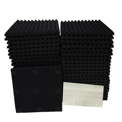 50pcs of VIBuilt Black Acoustic Foam Soundproof Panels, 30x30x2.5cm, for Recording Studios, Home Theater, Studio Soundproofing, Noise Reduction.