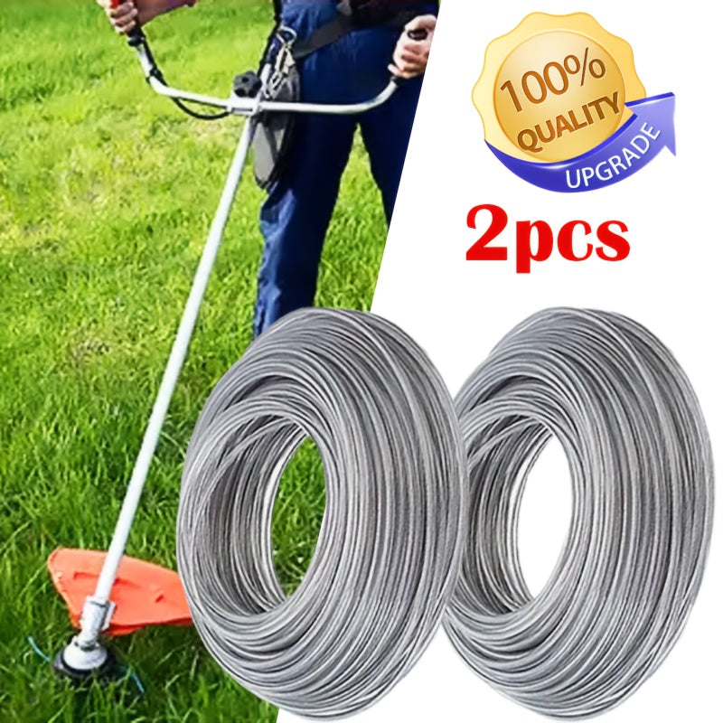 2pcs of durable 3.0mm diameter steel wire nylon grass trimmer line, 15m in length. Ideal for replacing lawn mower spools and cutting grass with brush cutters. A must-have gardening tool.