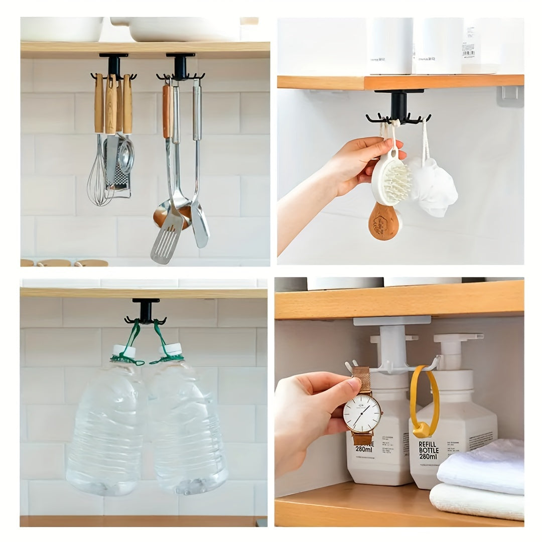 Six Claw Rotating Kitchen Storage Rack, Wall-Mounted Organizer for Kitchen Supplies, Multi-Functional Tool Holder, Rotating Hook for Kitchen Accessories, Wall-Mounted Kitchenware Storage, Spatula, Spoon, and Knife Holder, Retractable Hook Rack for a