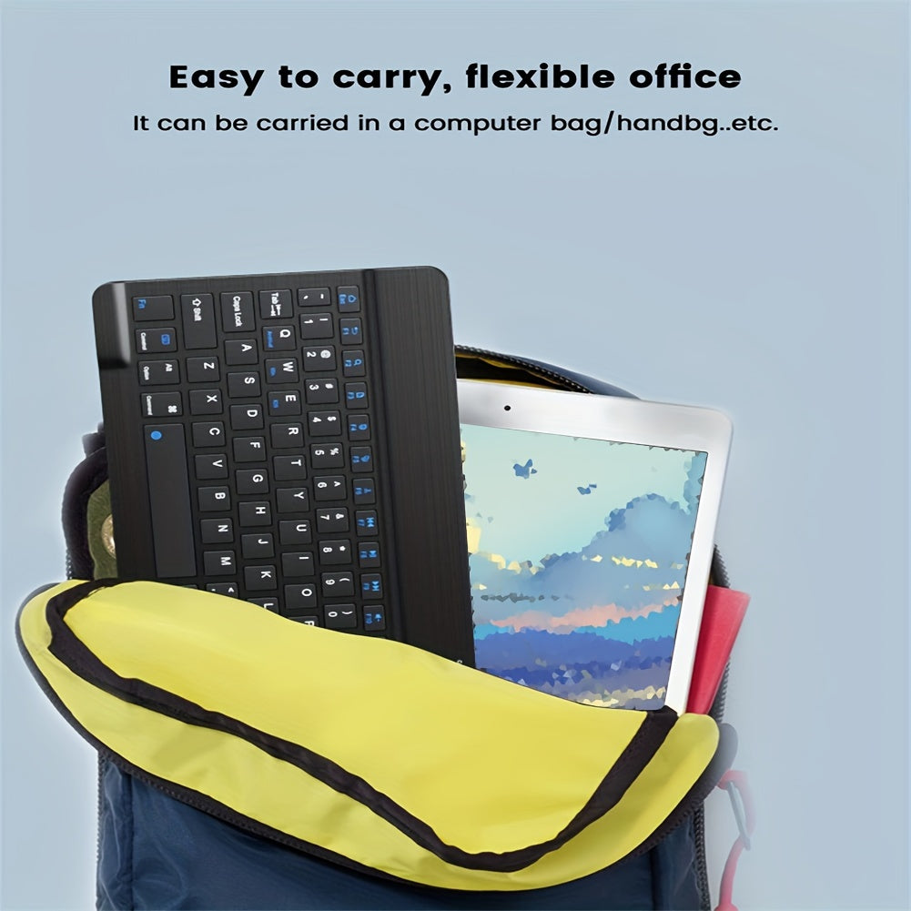 Portable mini wireless keyboard and mouse combo with slim design, rechargeable lithium-polymer battery, and compatibility with various devices. Features optical movement detection, silent