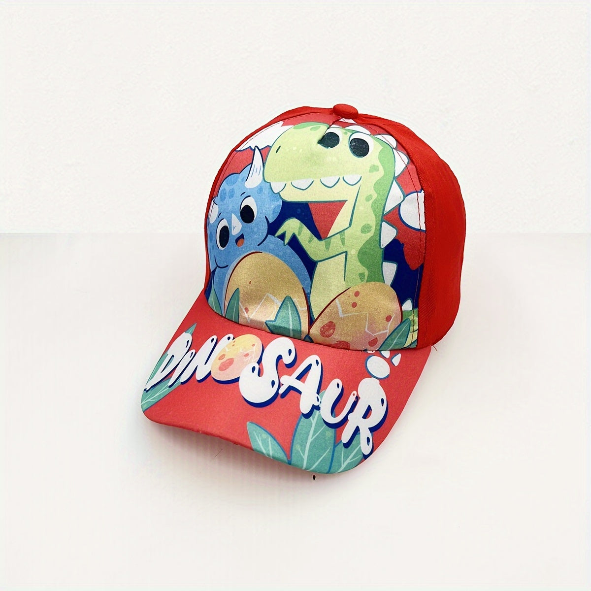 Adjustable cartoon dinosaur print baseball cap for boys and girls.