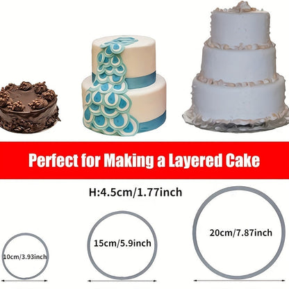 Set of 3 Mousse Cake Mold Rings in varying sizes (10.16cm, 15.24cm, 20.32cm) featuring Round, Heart, Flower, Bear, and Kitten shapes. Includes 3 stainless steel cookie cutters, pancake molds, and various baking tools. A must-have for any kitchen, these