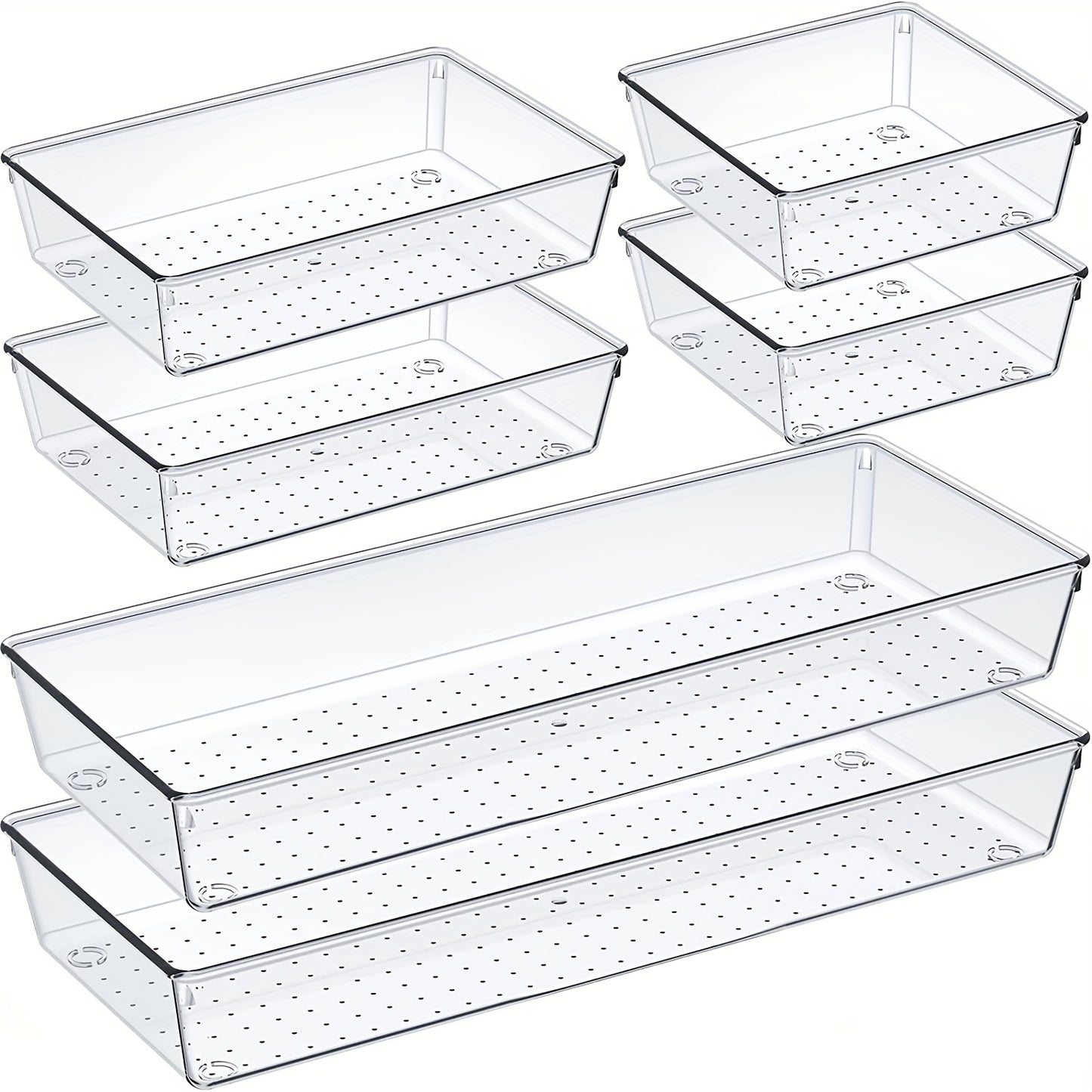 6pcs Plastic Drawer Organizer Set that is a must-have for RVs. Made of acrylic material that is non-slip and non-cracking. Large size divider for kitchen drawer storage. Multi-functional