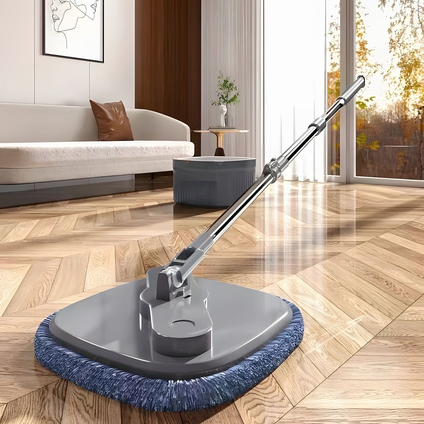 Effortlessly clean your floors with the Easy-Clean Spin Mop Set featuring dirt separation technology. Enjoy streak-free results in the kitchen, bathroom, and living room with its rotating design. No power necessary, making it perfect for those lazy days.