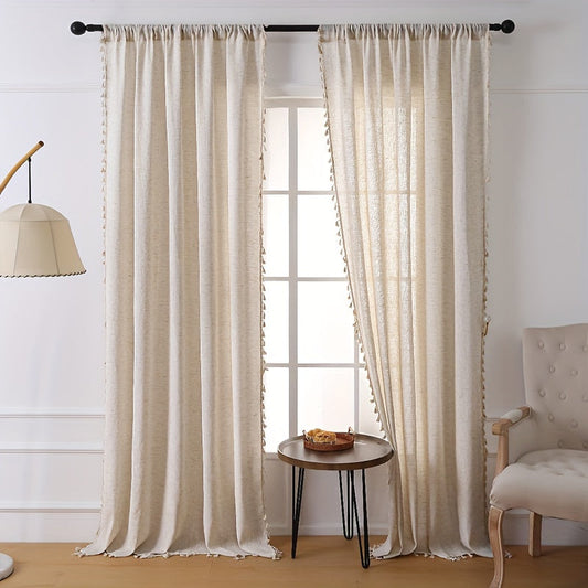 Sheer Linen-Blend Drapes in Traditional Style, Knitted Fabric, Unlined, Semi-Sheer, Featuring a Pastoral Theme. Made with 80% Polyester and 20% Linen, complete with Eyelets for easy hanging in any bedroom. These All-Season Decorative Panels are designed