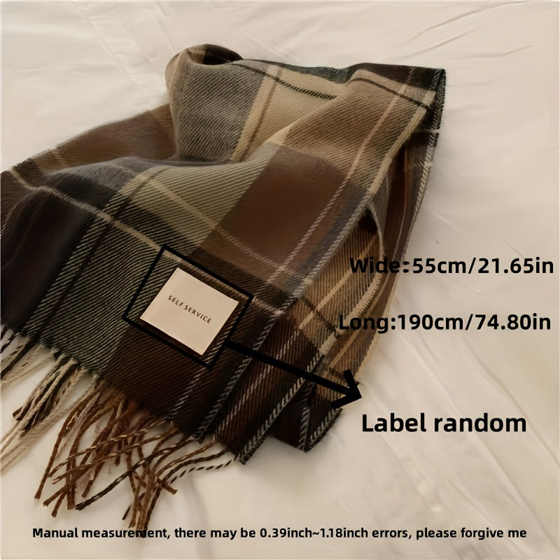 Elegant Vintage British Plaid Scarf - Cozy, Plush & Fashionable with Tassels for Both Men and Women, Faux Cashmere Material, Ideal for Autumn/Winter Seasons